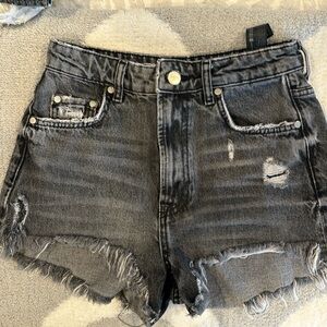 Zara Black distressed denim shorts